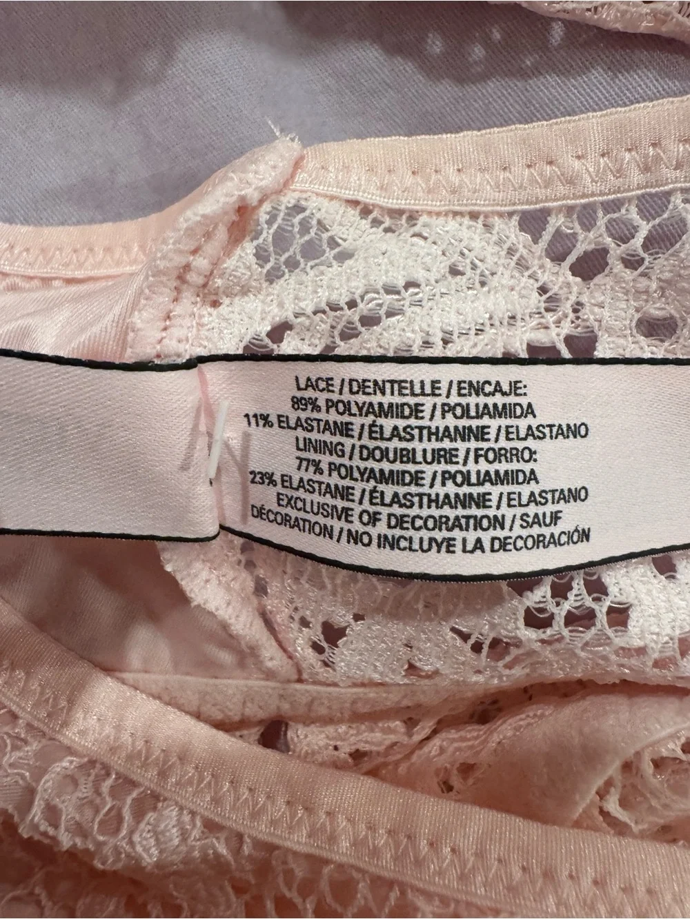 Victoria’s Secret pink lace bralette.